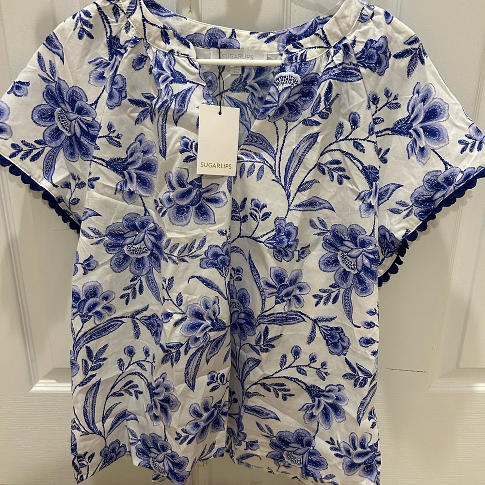 NWT Sugarlips Floral Ayla Split Neck Top, XL - Picture 7 of 9